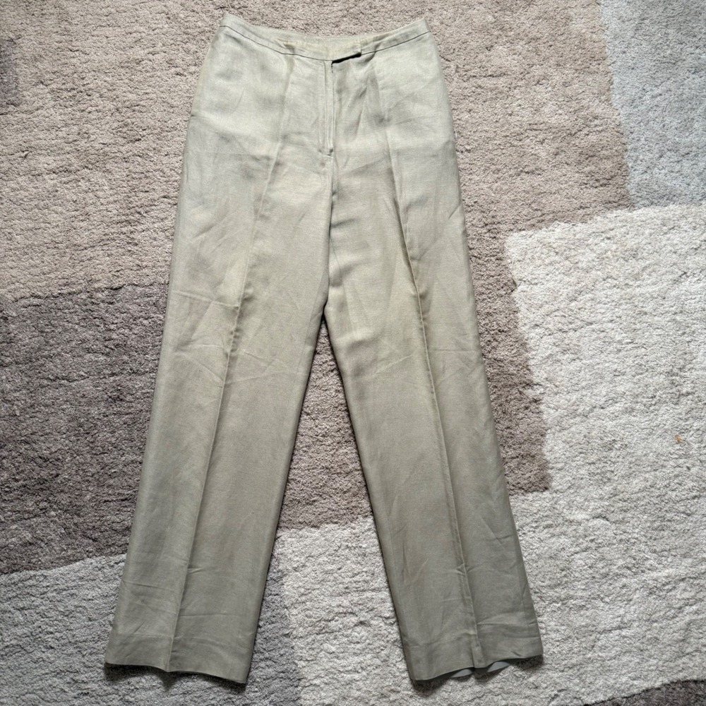 Womens Beige Linen Blend Straight Leg Trousers Lined Dress Pants Size 6
